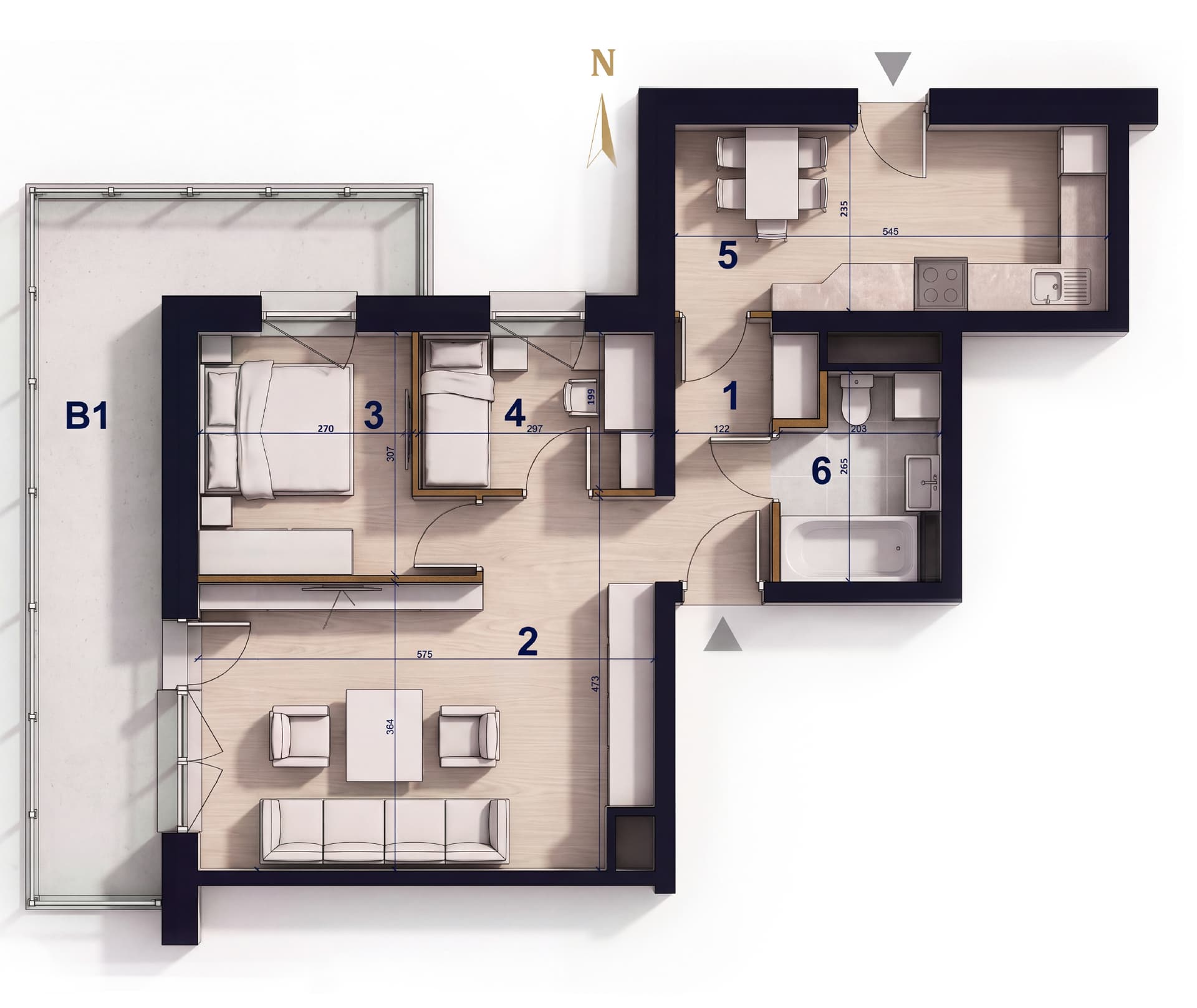 3D floor plan of unit M.08