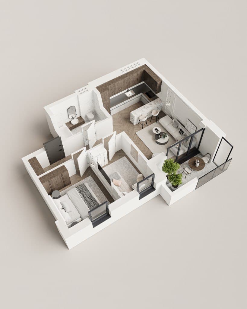 Interactive 3D apartment floor plan